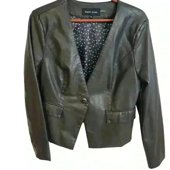 Black Rivet Blazer Jacket Womens XL Faux Leather Black One Button Collarless - Picture 1 of 16